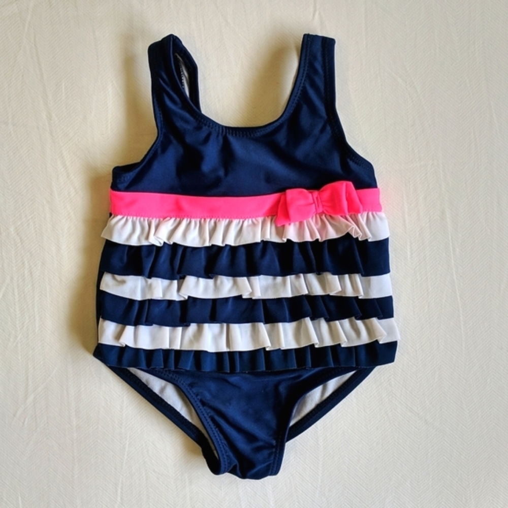 carter's striped tiered ruffle one piece swimsuit 6-9 months baby girl